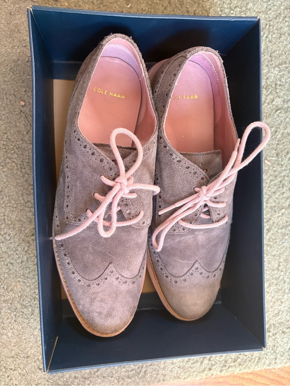 Cole Haan Suede Wingtip Lace-Up Oxfords in Mauve and Pink